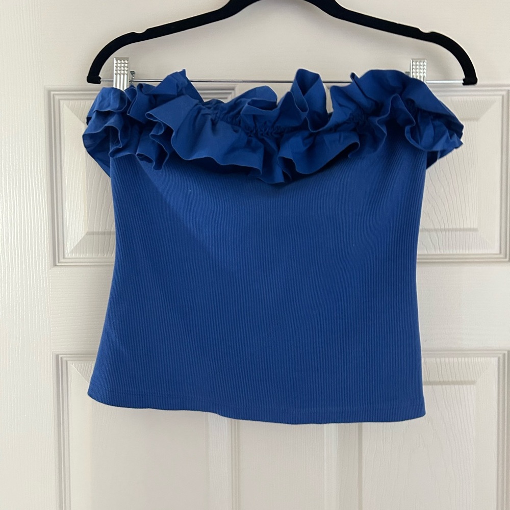 Anthropologie Maeve Royal Blue Ruffled tube top,EUC, size Medium